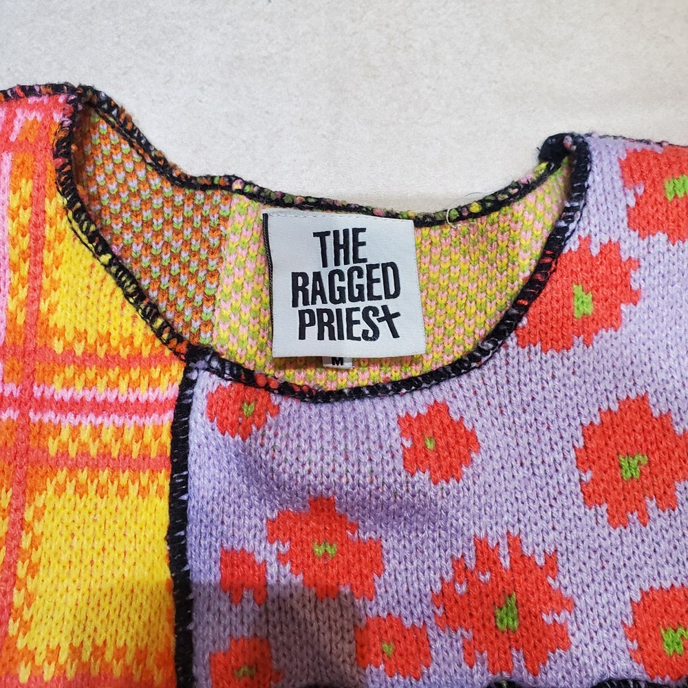 The Ragged Priest Cropped Shrunken Patch Work Knit Tank Top Sweater Vest M - Picture 3 of 6
